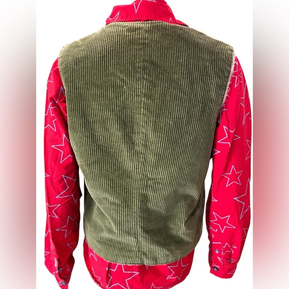 Vintage handmade OOAK Olive Green Corduroy Sherpa lined snap closure Vest-M/L - Picture 3 of 6